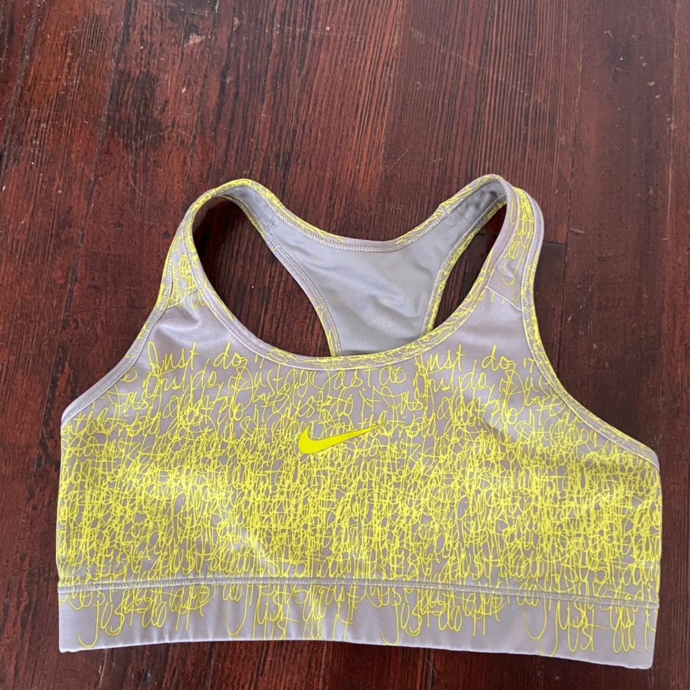 Grey and yellow Nike dry fit sports bra